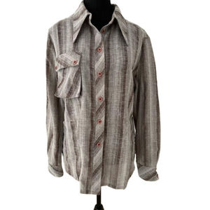 MISTER LEONARD Vintage Button Long Sleeve Front Striped Shirt Coastal 1970's